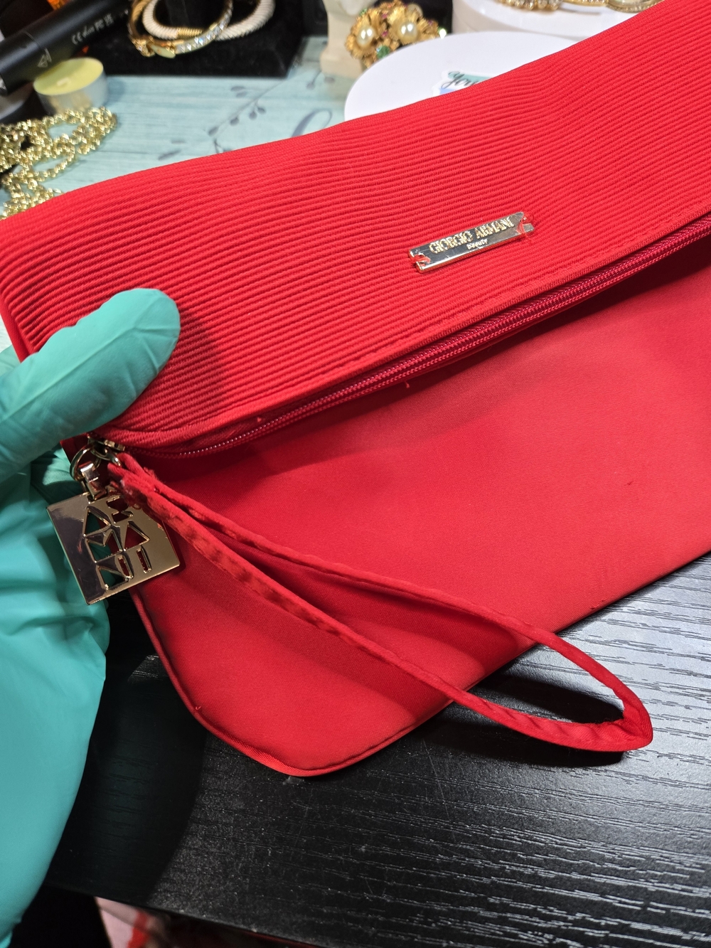 Authentic Giorgio Armani Red Clutch Wristlet Bag